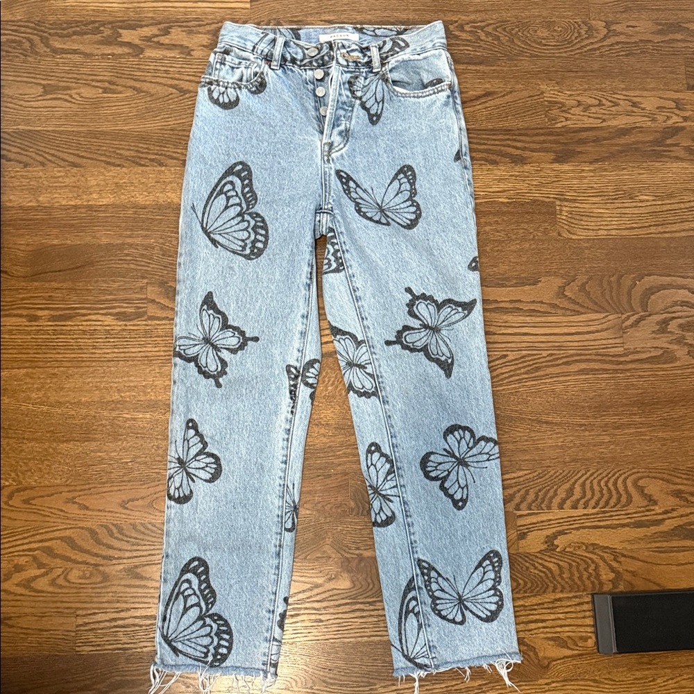 PacSun Black Butterfly Print Light Blue Jeans